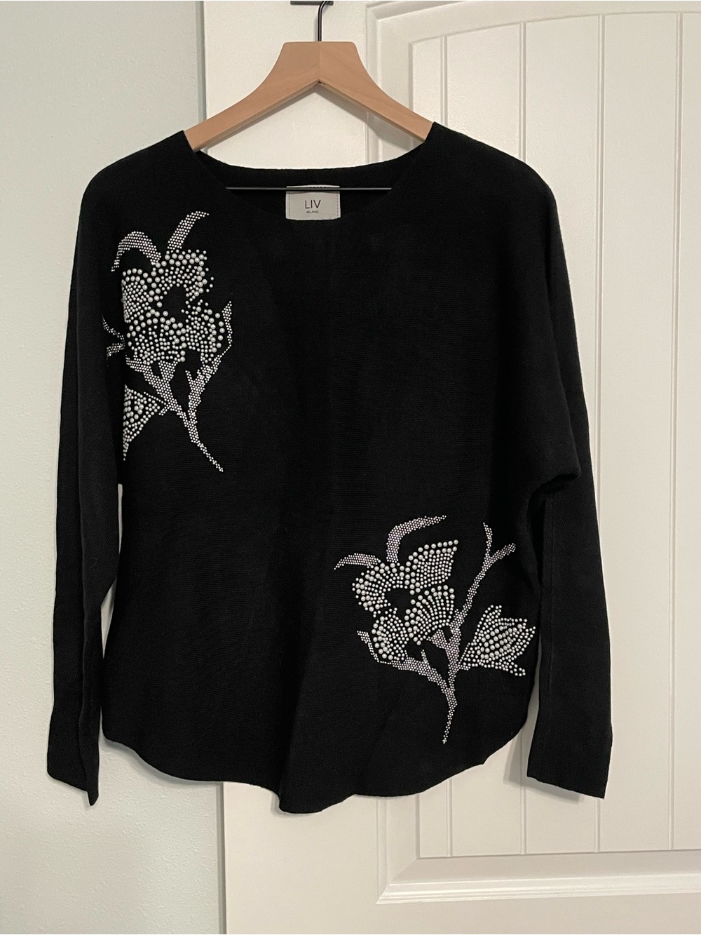 LIV Black Pearl Embellished Dolman Sweater